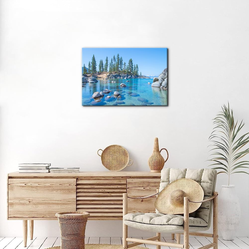 Pacimo Nature Landscape Wall Art Prints on Canvas Modern Poster for Bedroom Office Living Room - Vibrant Forest & Rocky Lake Framed Canvas Wall Art Stretch and Framed Ready to Hang 12"x18"