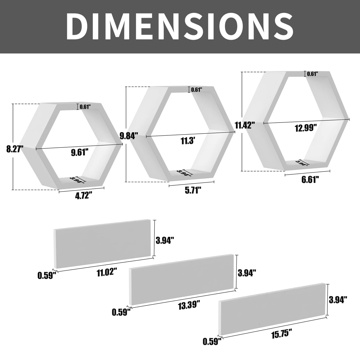 LUDORU Wooden Hexagon Floating Shelves Wall Mounted - Set of 6 Pine Wood Hexagon Shelves Display for Photos,Plants,Rustic Honeycomb Shelves for Living Room, Bedroom,Bathroom, Kitchen, Office, White.