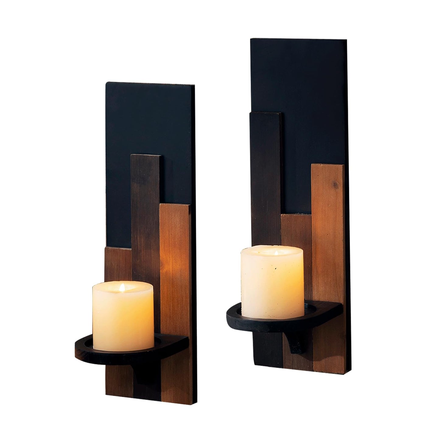 AimtoHome Wood Rustic Candle Sconces, Set of 2 Wall-Mounted Pillar Candle Holders, Antique Classical Wooden Candleholder for Farmhouse, Fireplace, Living Room, Bedroom, Rustic Home Decor