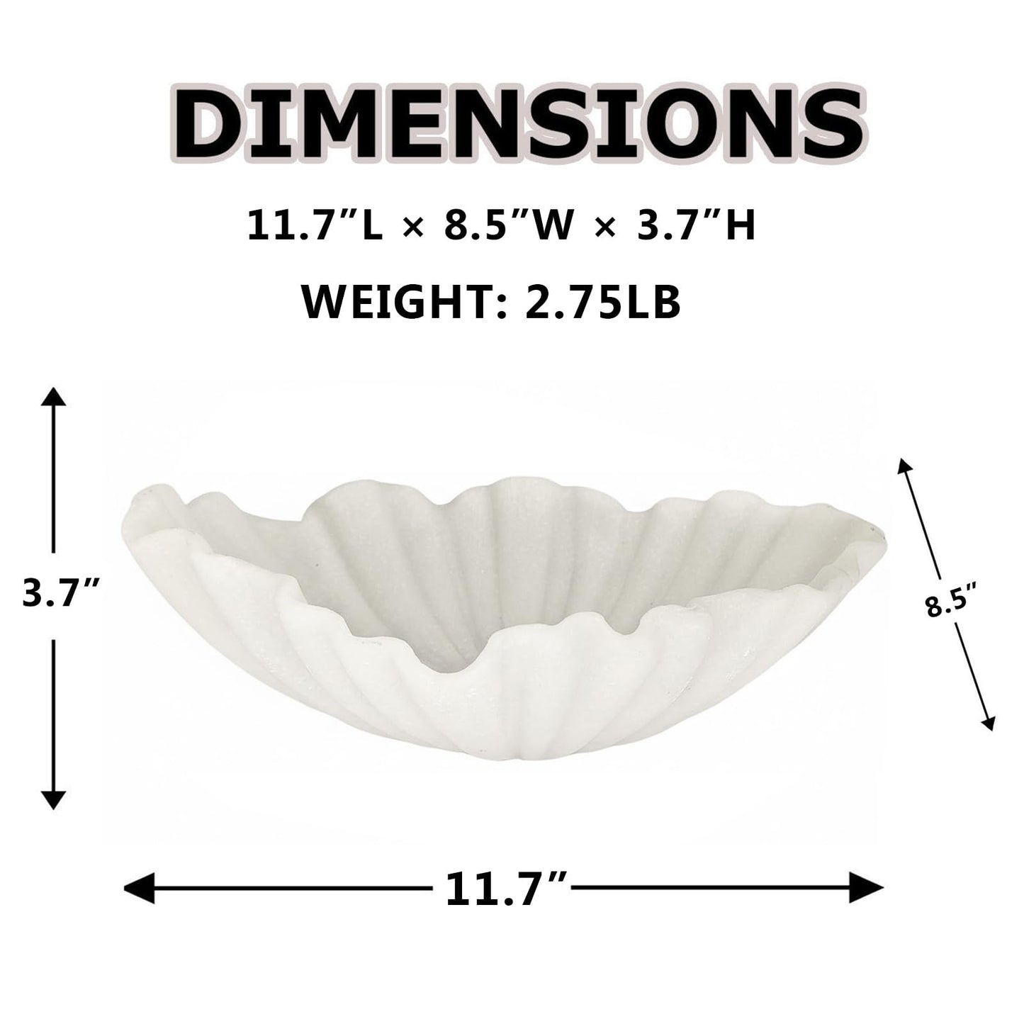 CSjihua Scalloped Sandstone Resin Decorative Bowl - 11.7" Off-white Shell Shaped Catch All Bowl for Entryway Table, Jewelry, Keys, Fruits, Home & Office Centerpiece Decor