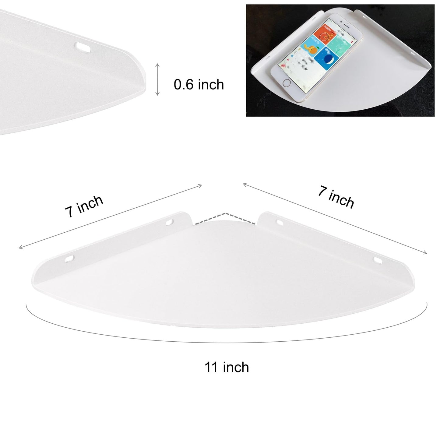 NUTNAPH Small Wall Mounted Floating Corner Shelves 7 inch Metal Shelf Corner Shelf for Wall Storage, for Speaker, Cable Box (White)