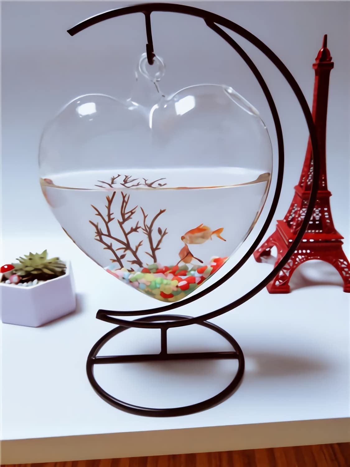 Aebor 8pcs Ornament Display Stand, Moon Shaped Iron Hanging Stand Rack Holder for Home Wedding Decoration, Hanging Glass Globe and Witch Ball(Without Glass Bottle) (8)