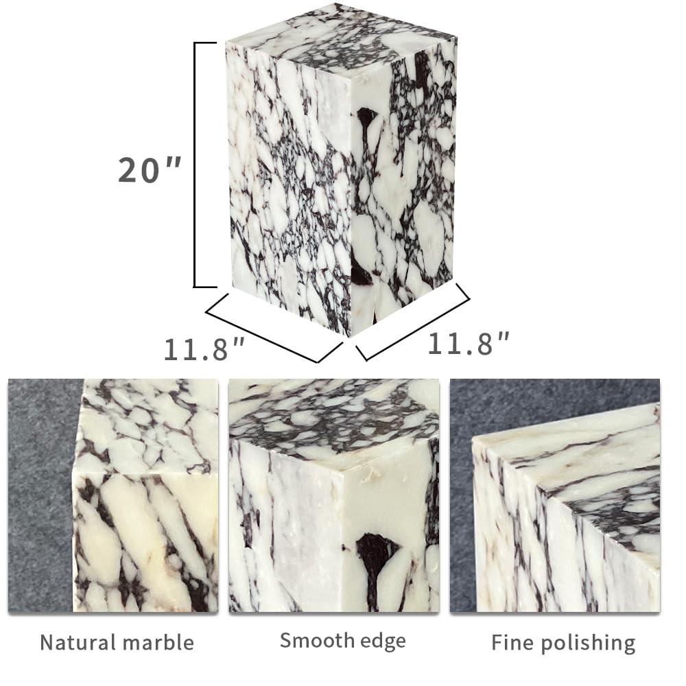 Luxury Marble Side Table,Square End Table for Modern Sofa and Bed, Living Room, Sofa, Bedroom（Calacatta Viola）