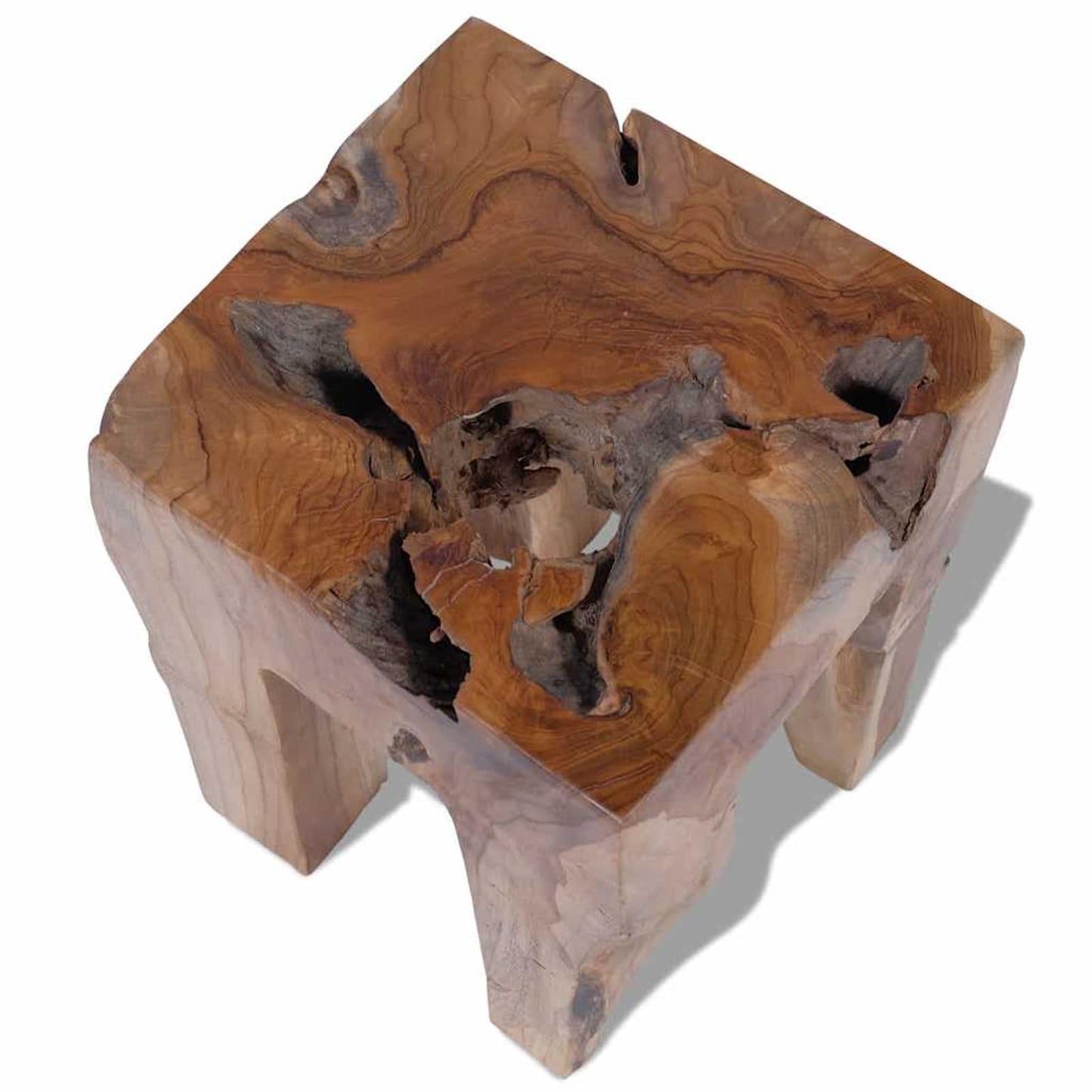 Gecheer Rustic Solid Teak Stool - Handmade Footrest/Side Table, Unique Design, 30x30x40 cm