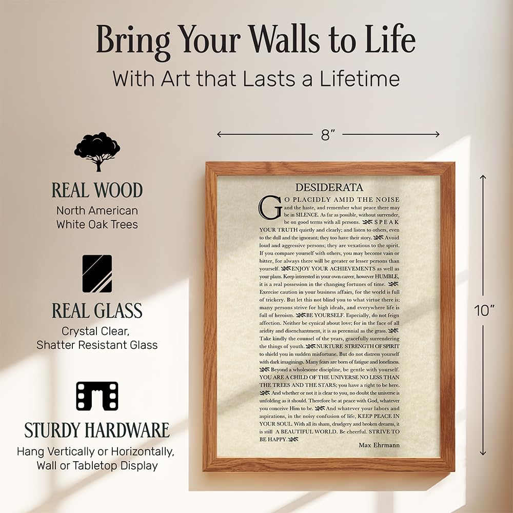 Desiderata Poem Wall Art Print FRAMED - Max Erhman - Typography - Makes a Great Gift for Home Decor - Inspirational and Motivational - Framed 8x10 Photo