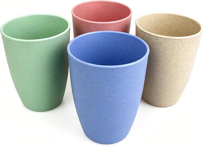 Wheat Straw Cups set of 4, Unbreakable Drinking Cup, Reusable Cups, Dishwasher Safe, 12 oz for Kitchen, Home, Office and Outdoor Use (Color Pink Blue Green Beige)