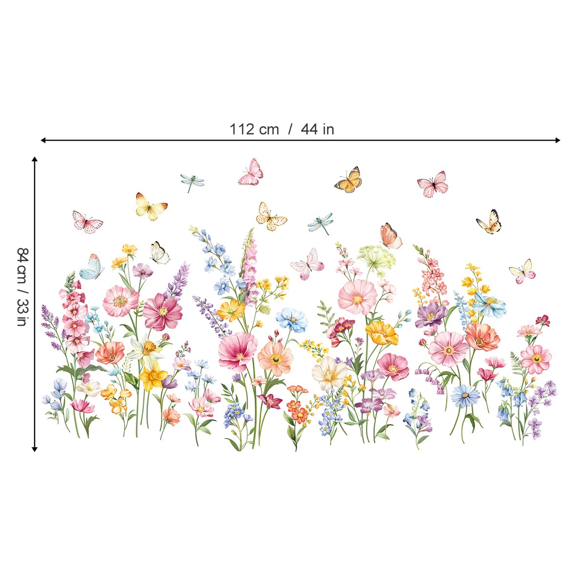 decalmile Flower Wall Decals Daisy Wildflower Grass Butterflies Wall Stickers Girls Bedroom Living Room Home Office Wall Decor