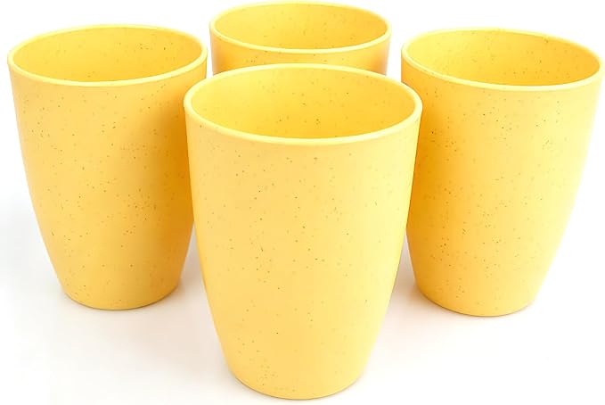 Wheat Straw Cups set of 4, Unbreakable Drinking Cup, Reusable Cups, Dishwasher Safe, 12 oz for Kitchen, Home, Office and Outdoor Use (Yellow)