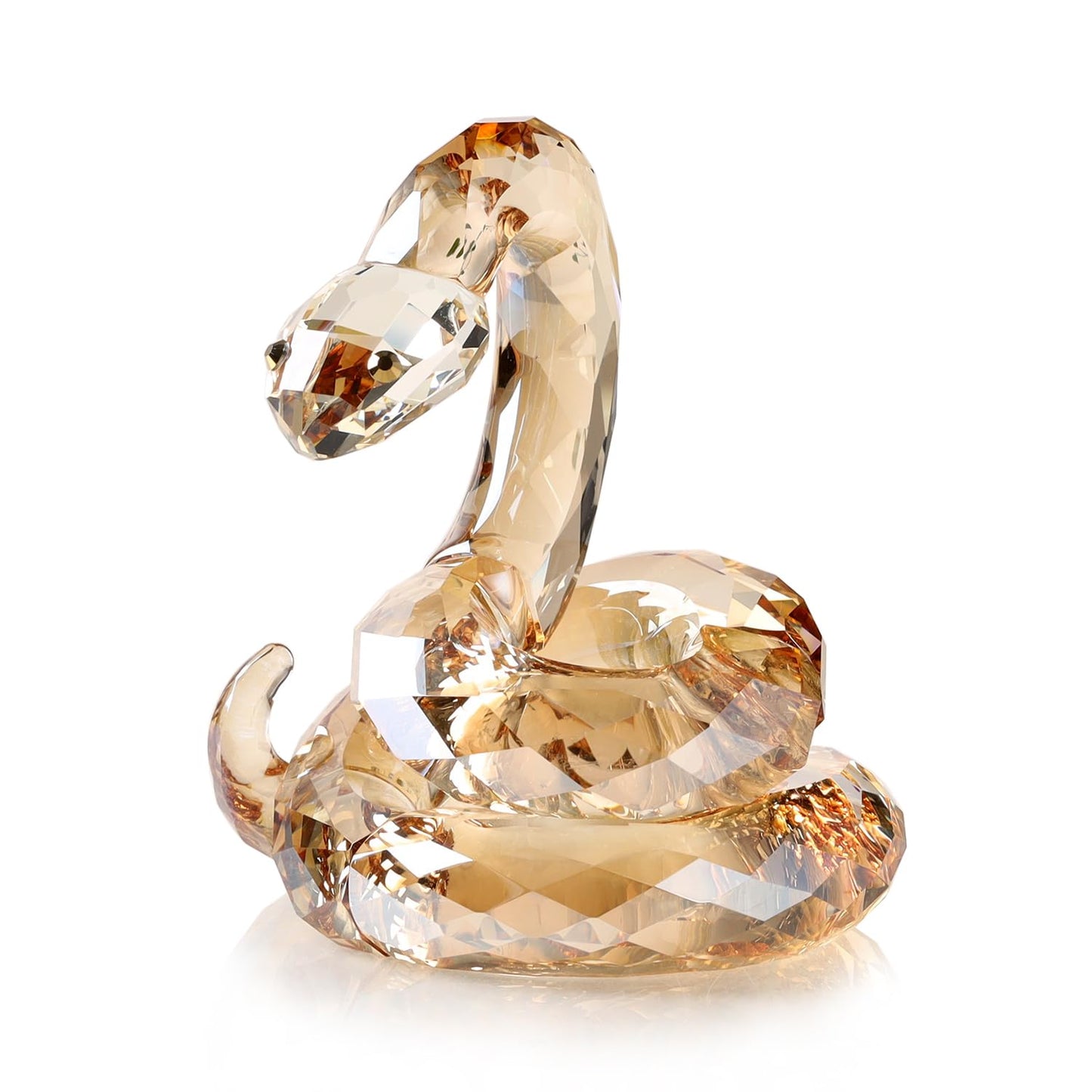 DOJOZ Crystal Coiled Snake Realistic Animal Holiday Collection Table top Ornament Home Decor Collectible Figurines Christmas New Year Gifts (Gold)