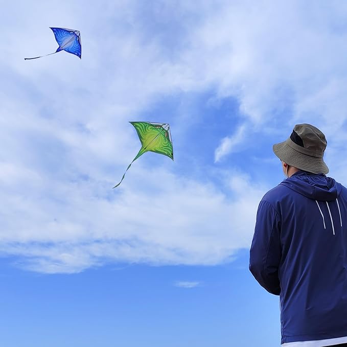 Mint's Colorful Life Devil Fish Kite for Kids and Adults，Easy to Fly Delta Kites Single Line Large, 300ft Kite String Handle Include
