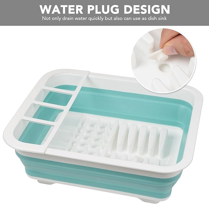 Tiawudi Collapsible Dish Drying Rack, Pop Up Dinnerware Drainer, Portable Plate Organizer for Kitchen RV Campers Travel Trailer, Space Saving Kitchen Storage Tray