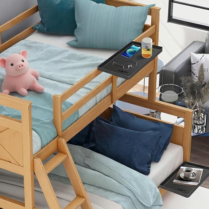 KUK Bedside Shelf for Dorm Room, Stable ABS Plastic Bunk Bed Table Shelf with Cord Hole for Top Bunk, College Dorm Room Essentials, Clip on Nightstand Tray Organizer for Bunk Loft Dorm Bed (Black)