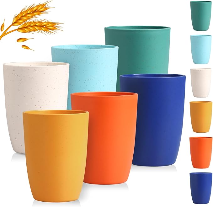 Wheat Straw Cups 12 OZ Alternative to Plastic Reusable Cup Set 6 Tumblers