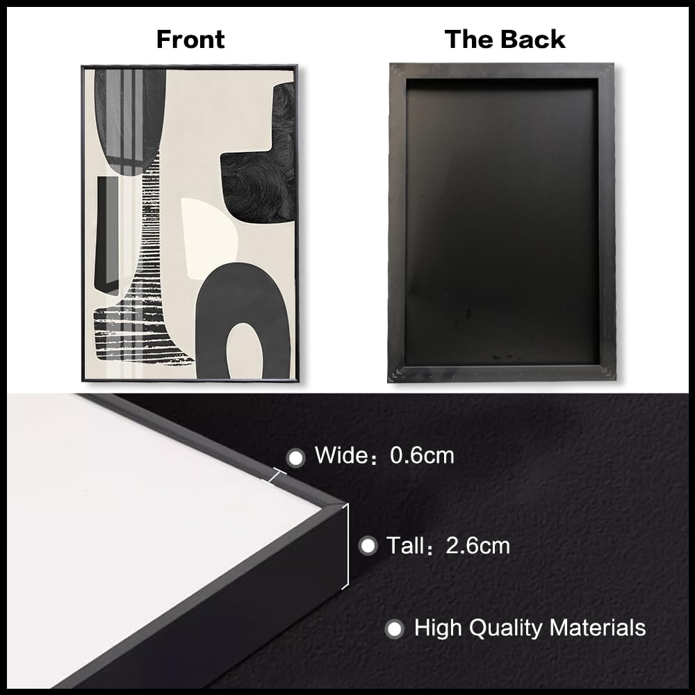 QKF Modern Abstract Wall Art Large Geometric Black and White 3 Piece Canvas Painting for Living Room Contemporary Wall Decor with High Gloss Finish 16x24 Inches Set