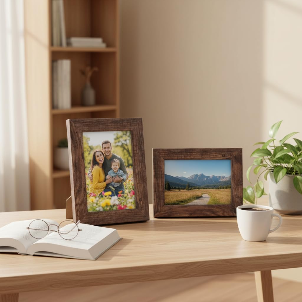 PETAFLOP Wooden 4x6 Picture Frame Set of 7, Rustic Frames Display 4 by 6 Inch Photo for Wall or Tabletop