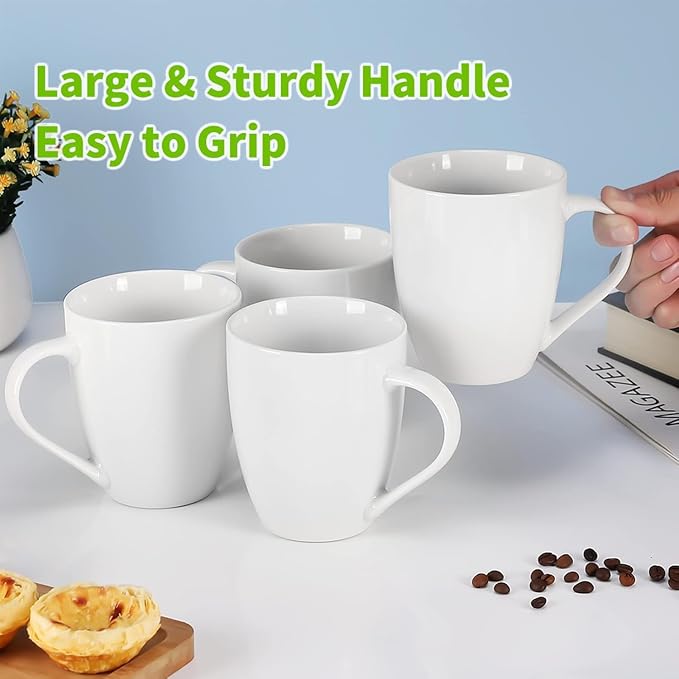 Mfacoy Porcelain Coffee Mugs Set of 6, 13 Ounce Coffee Cups with Handle, Ceramic Tea Mugs for Latte, Hot Tea, Cappuccino, Mocha, Cocoa, Mug Gift Set, Dishwasher and Microwave Safe, White