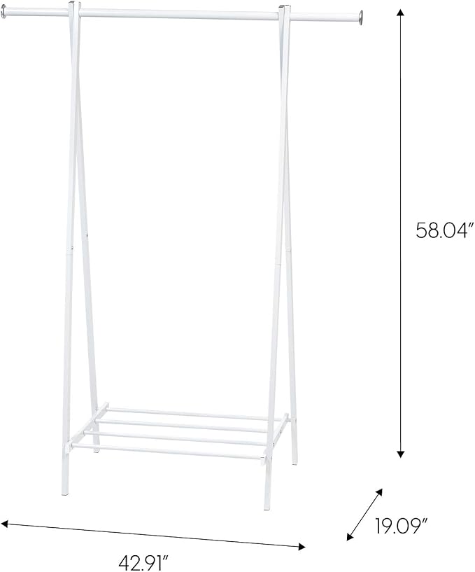 IRIS USA Clothes Rack for Hanging Clothes with Shelf, Freestanding Clothing Rack, Easy to Assemble Garment Rack, Metal, Sturdy Design, Multipurpose, Small Space Storage Solution, White