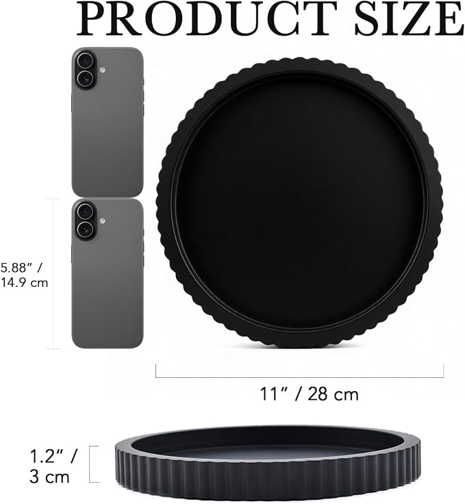 Modern Decorative Tray for Coffee Table, 11" Wooden Black Round Small Decor Tray for Candle, Perfume, Vanity, Kitchen Island Counter & Table Centerpiece
