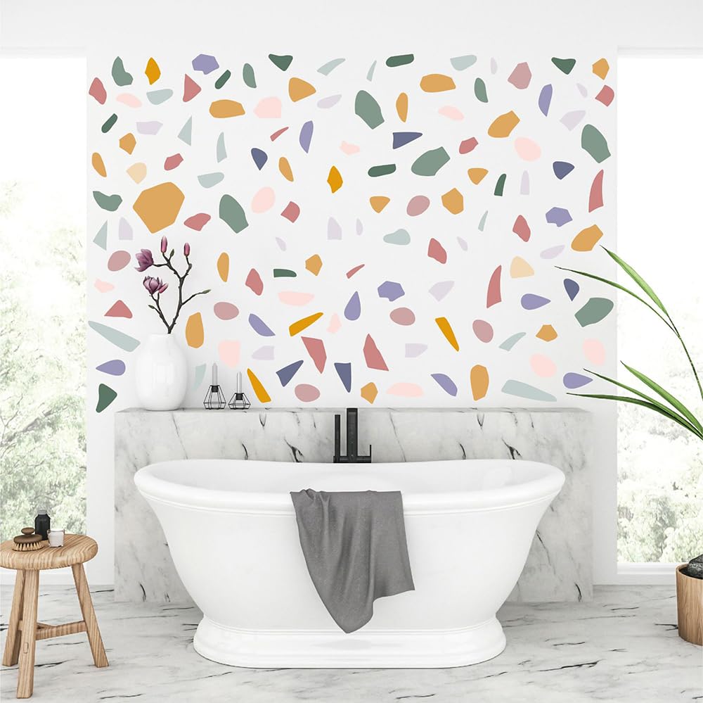 610 PCS Terrazzo Wall Decals – 10 Sheets Modern Abstract Marble-Inspired Vinyl Peel & Stick Wall Art Decor, Neutral Aesthetic Wall Stickers for Bedroom, Living Room, Home Office & Studio