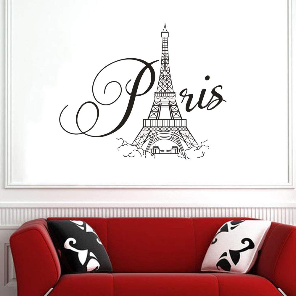BooDecal Paris Eiffel Tower Wall Decals Lettering Quotes Wall Stickers Romance Decoration Living Room Bedroom 27 Inches x 22 Inches