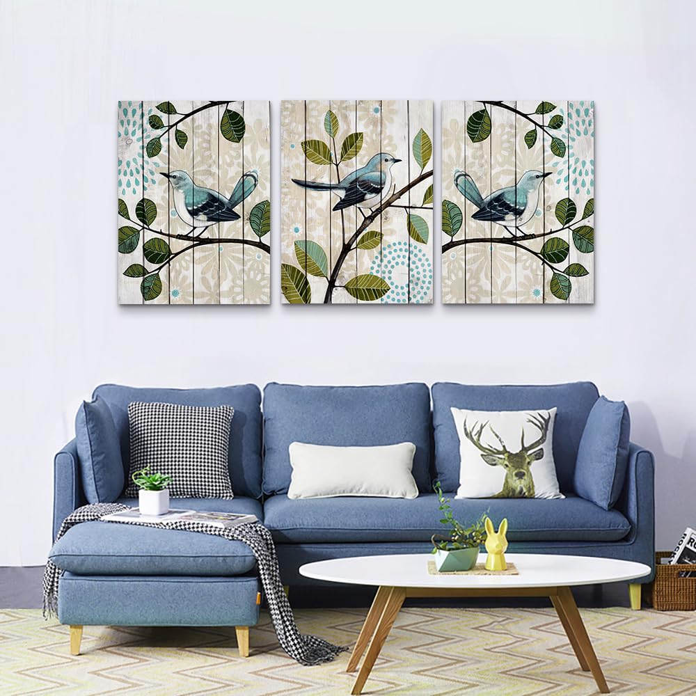 DZRWUBHS Canvas Wall Art For Living Room Farmhouse Wall Decor For Bedroom Kitchen Wall Decoration Bird On The Branch Wall Painting Abstract Wall Pictures Artwork Room Home Decor 3 Piece Prints Art