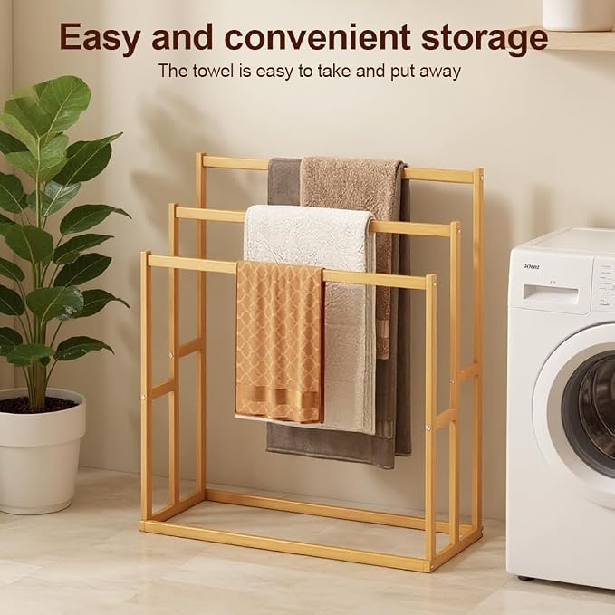 Wooden Blanket Ladder, Multi-Tier Freestanding Blanket Rack, Rustic Quilt Rack and Wood Towel Rack Stand, Farmhouse Decorative Ladder for Bathroom and Living Room, Holds Towels, Blankets, Quilts