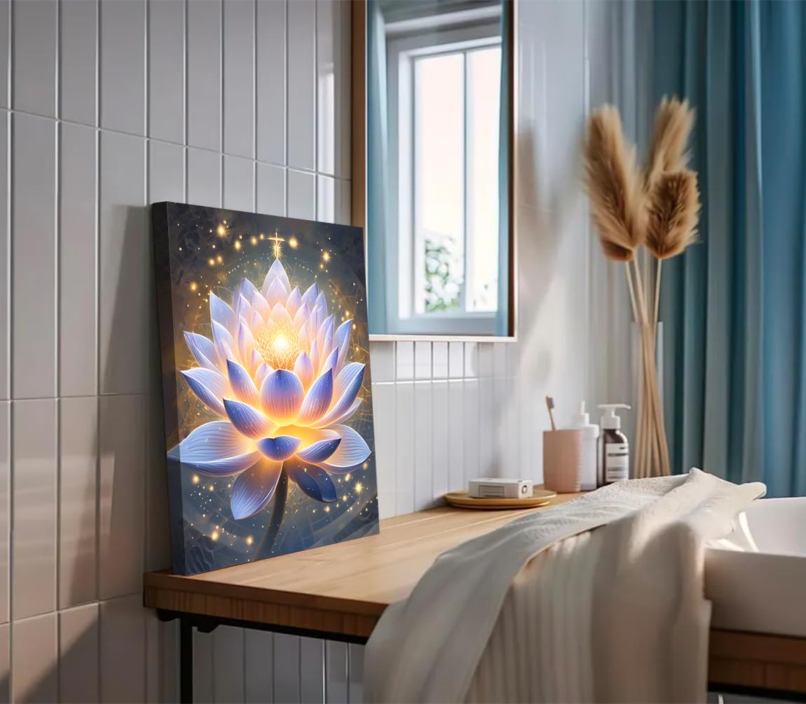 LNLAGBO Framed Spiritual Lotus Flower Wall Art Decor,Zen Office Decor Meditation Poster Spa Room Meditation Wall Decor Pictures for Bathroom Office Yoga Home Decorations(12"X16")
