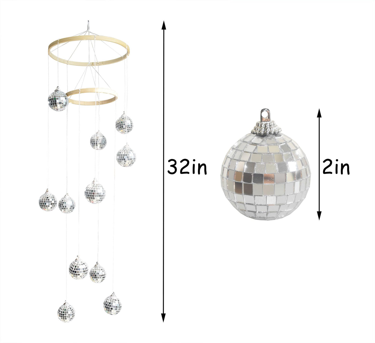 Rodudu Disco Ball Mobile Spiral Spinner Ball 32 Inch Height with Bamboo Circle for Indoor Outdoor Yard Garden Patio Home Decoration and Party Weding Festival Birthday