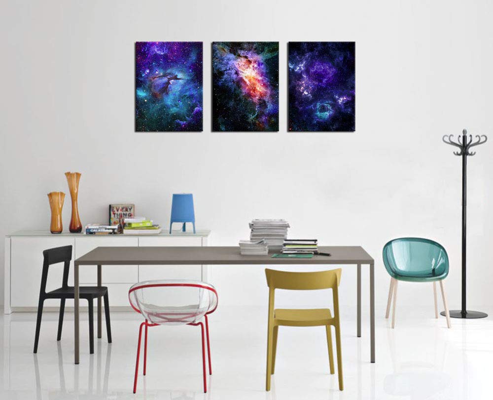arteWOODS Canvas Wall Art Outer Space Pictures Fantastic Starry Painting Artwork Galaxy Nebula Canvas Prints for Bedroom Bathroom Living Room Kicthen Office Home Wall Decor 12" x 16" x 3 Panels