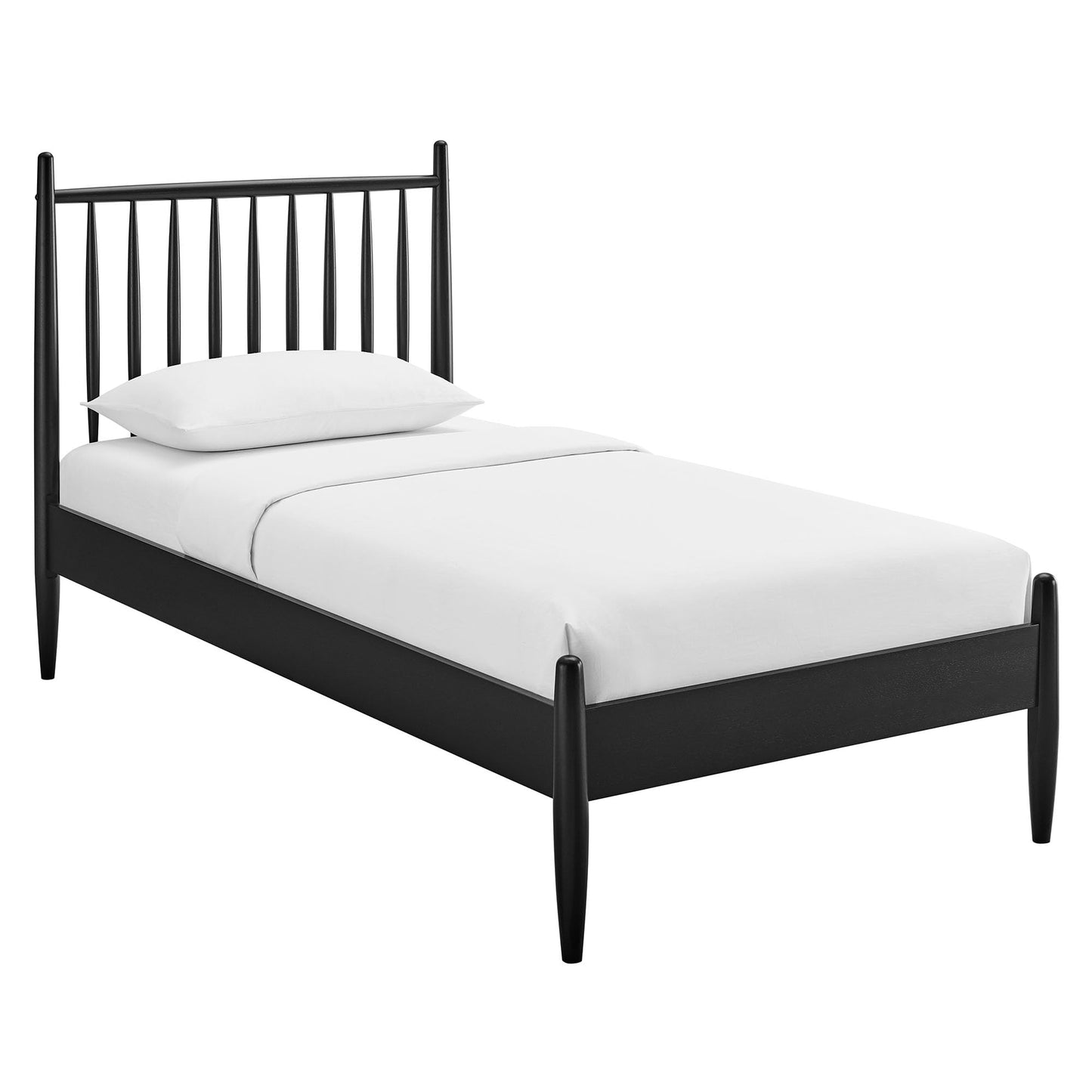 Modway Zane Twin Size Spindle Bed in Black – Solid Wood Platform Bed Frame with Headboard, No Box Spring Needed