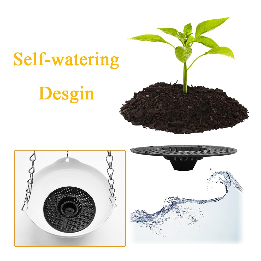 4 Pack 8 inch Hanging Planter Pots,Self-Watering Round Hanging Basket with Water Tray Metal Chain,Succulent Flower Plant Pot Container for Indoor Outdoor Garden Balcony Wall Decor,White