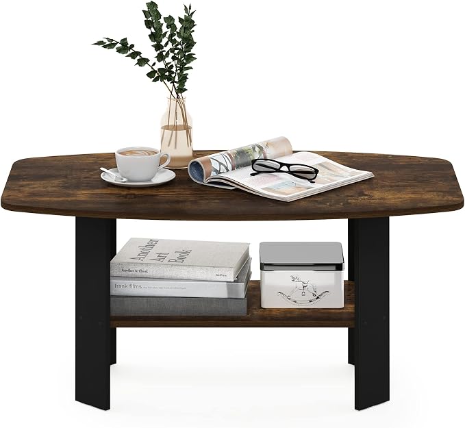 Furinno Simple Coffee Table, 2-Tier Small Coffee Table wih Open Shelf, Side Table, Tabletop with Soft Edges, for Living Room, Home Office, Amber Oak
