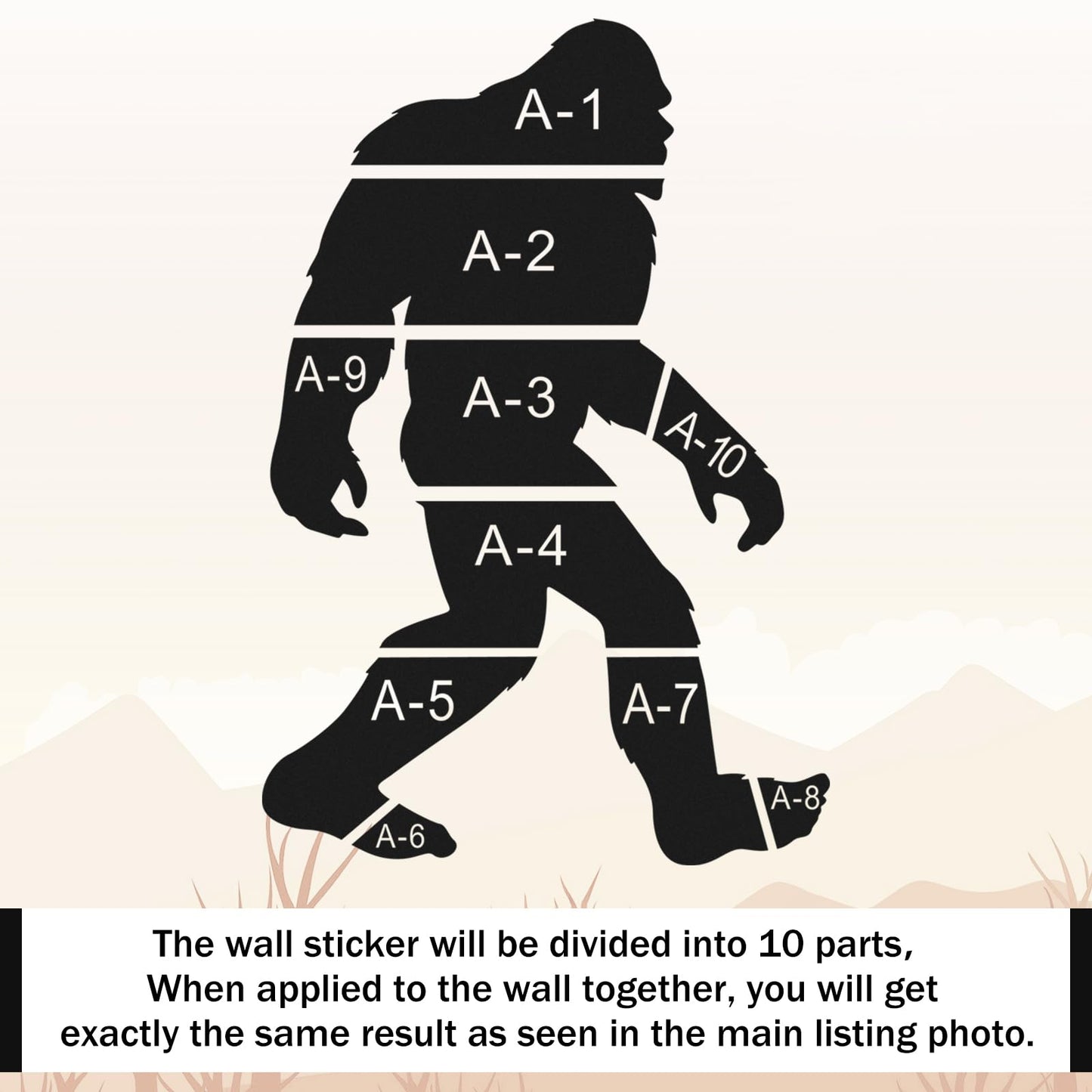 Large Bigfoot Wall Decal 60 x 42 Inch Sasquatch Big Foot Silhouette Peel and Stick Wall Decals for Office Home Decor Gifts for Sasquatch Bigfoot Lovers(Black)