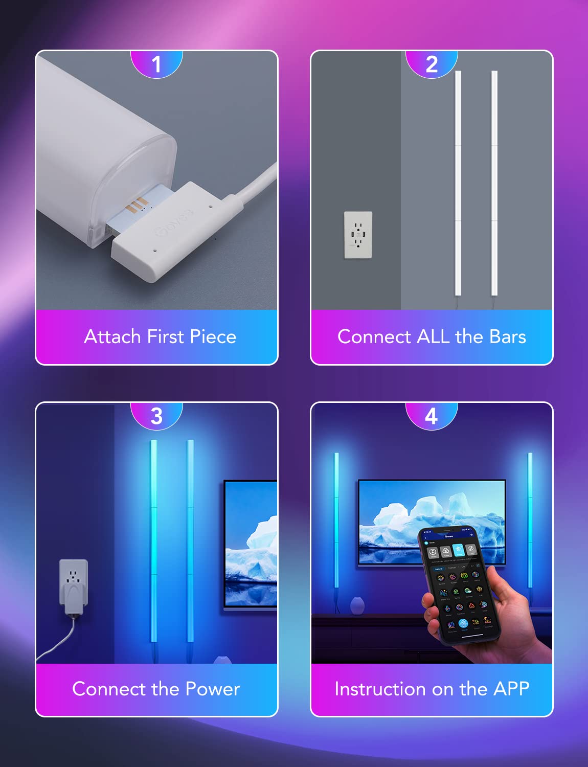 Govee Glide Wall Lights, RGBIC LED Light, Smart Gaming Light Compatible with SmartThings, RGB Lights Bar, LED Wall Lights for Bedroom, 2 Panels Set (3 Sections/Panel)
