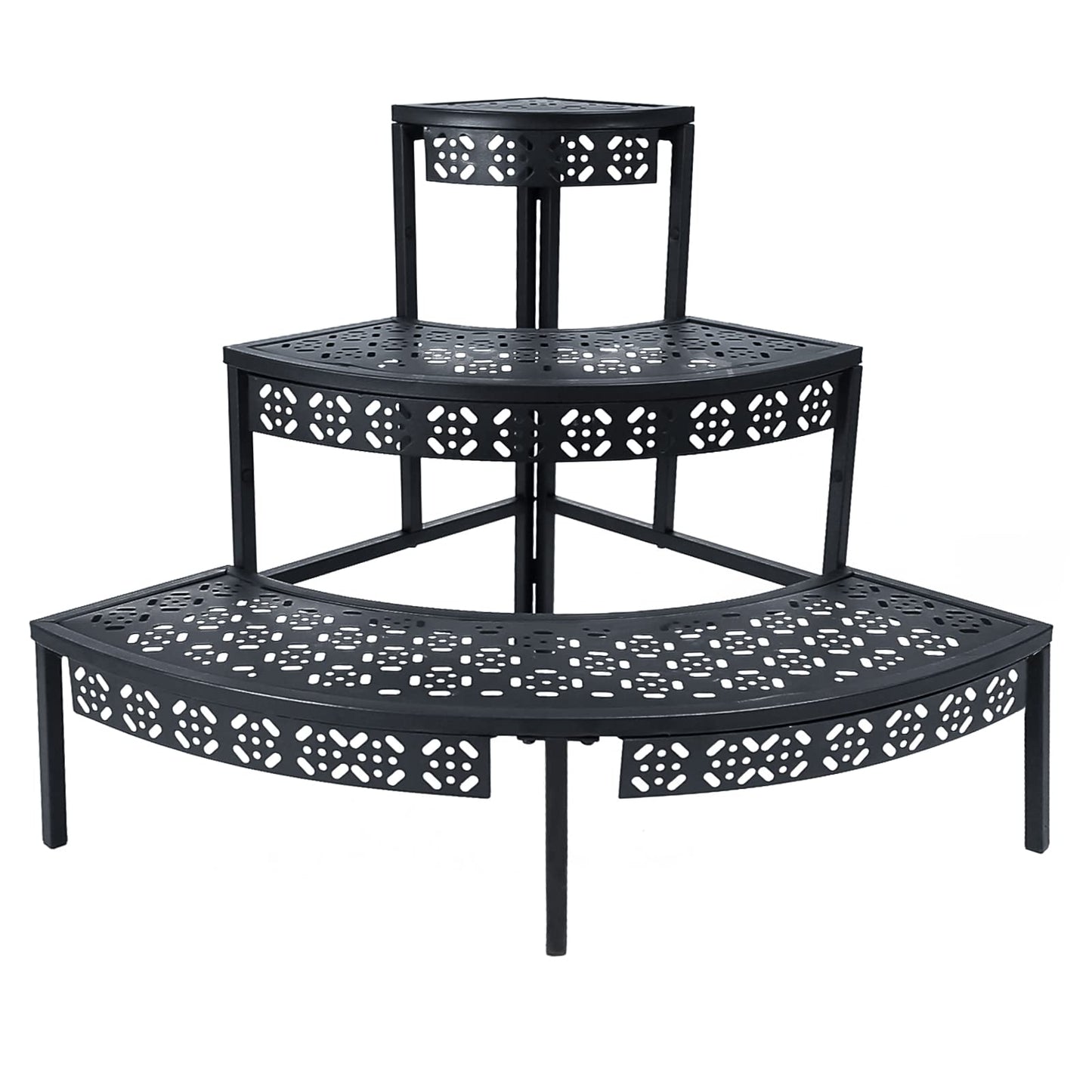 3 Tier Plant Stand Semi-Circular Flower Pot Organizer Rack Quarter Round Plant Display Holder Outdoor Storage Shelves Metal Corner Shelf Planter Shelving Ladder Plant Stand for Indoor Use(Black)