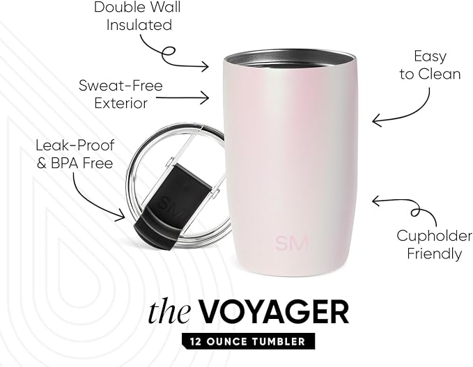 Simple Modern Voyager Tumbler with Flip Lid | Travel Coffee Mug | Insulated Stainless Steel Cold Brew Iced or Hot Coffee Cup | Gifts for Women Men Her Him | 12oz, Coconut Pearl