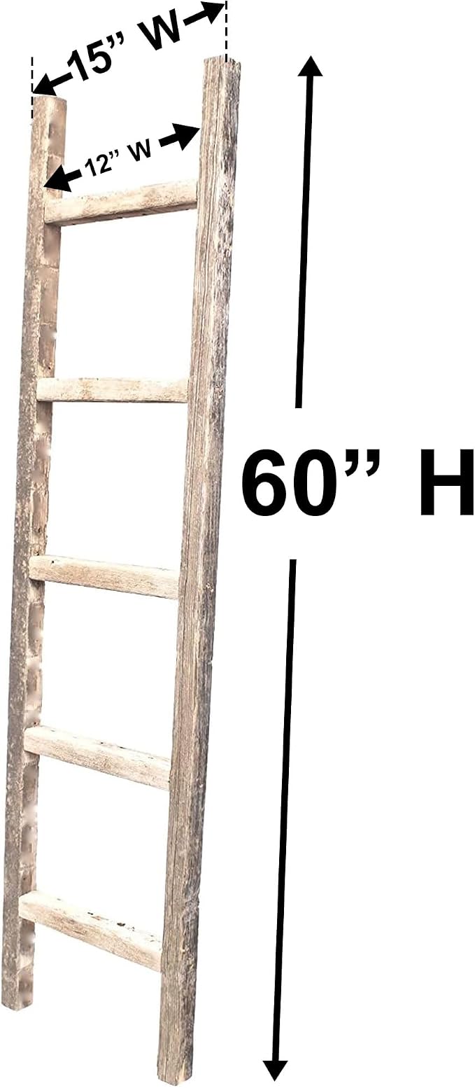 BarnwoodUSA Rustic Farmhouse Decorative Ladder - Our 5 ft Ladder can be Mounted Horizontally or Vertically and is Crafted from Upcycled Wood | No Assembly Required | Black