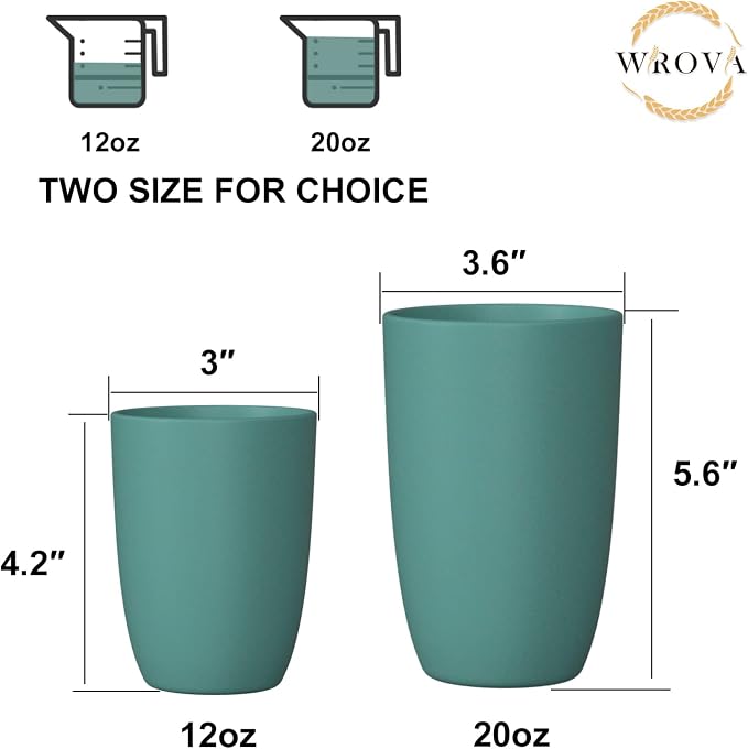 Wrova Wheat Straw Cups 6 PCS Good Alternative to Plastic Reusable Cups 12 oz Unbreakable Drinking Cup Reusable Dishwasher Safe Water Plastic Glasses Green