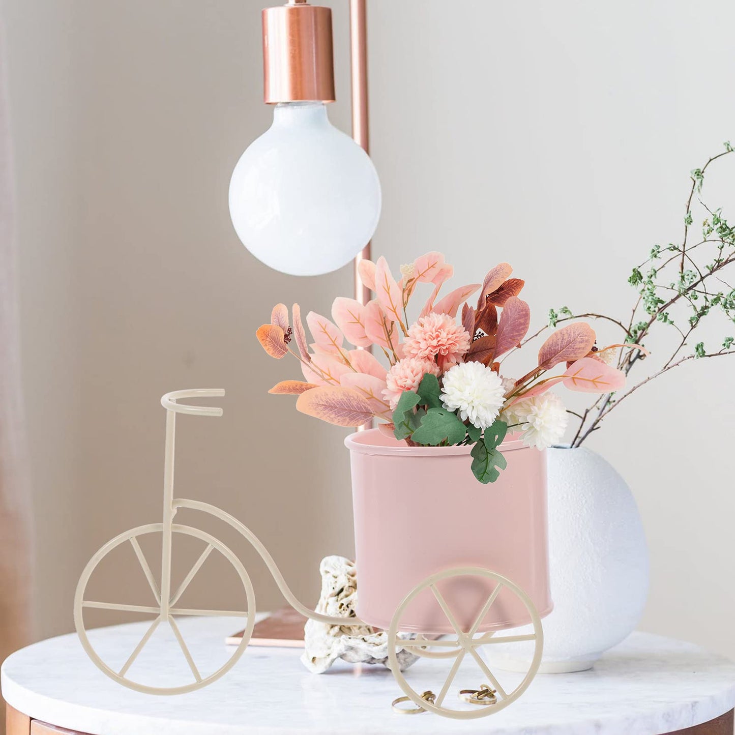 NUOBESTY Bicycle Metal Plant Stand Flower Pot Holder Iron Bicycle Plant Flower Stand Pot Patio Indoor Outdoor Decor, Pink