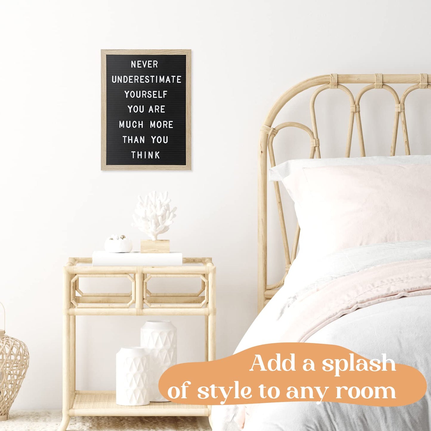 TrendArti Felt Letter Board - 680 Letters, Numbers & Symbols, 16 x 12 inch, Changeable Message Board for Notes & Announcements, Wood Frame, 2 Storage Bags, Light Brown Frame