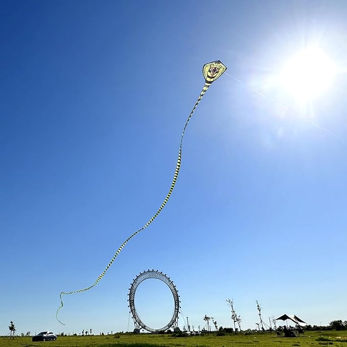 Large Cobra Kite for Adults Kids Boys with Super Long Tail, Extra Easy to Fly, Best Huge Kites for The Beach/Party/Field/Park, It Will Dominate The Sky!