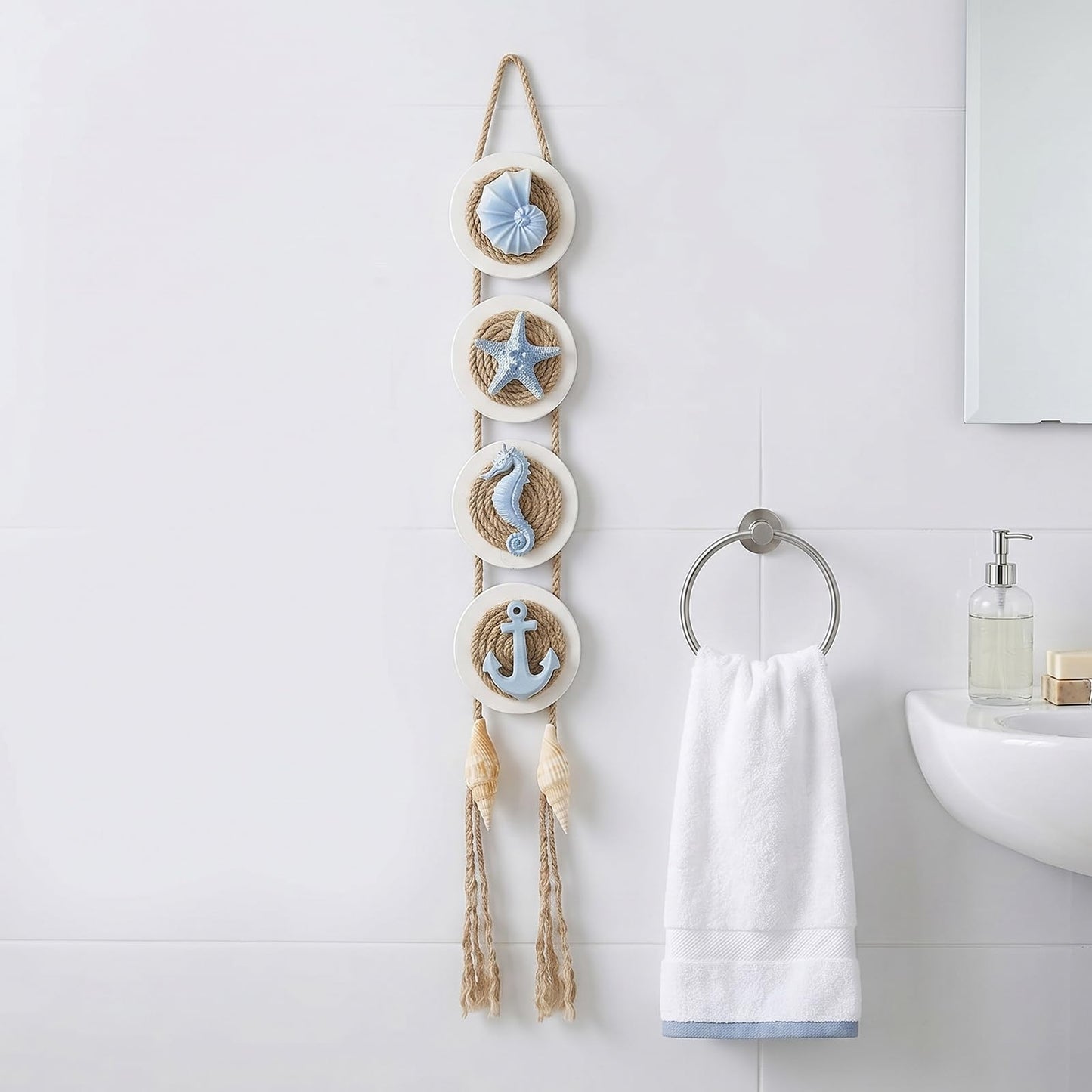 flangairy Coastal Wall Decor 3d Seashell Starfish Conch Wall Hanging Beach Nautical Ocean Theme Bathroom Home Decorations Sea Shell Art