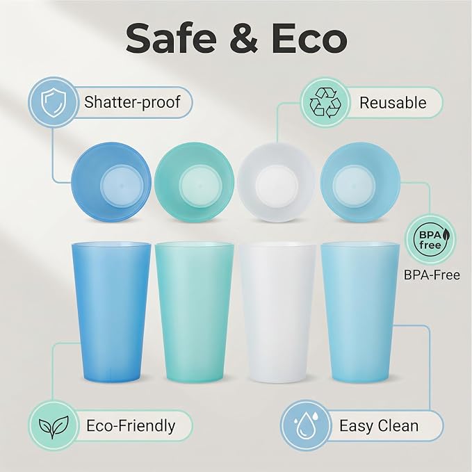 AOYITE Large Plastic Cups 32 oz - Reusable Big Drinking Cup set of 12 - BPA Free Dishwasher Safe Tall Drinking Glasses - Unbreakable Water Tumblers for Kids Kitchen Outdoor