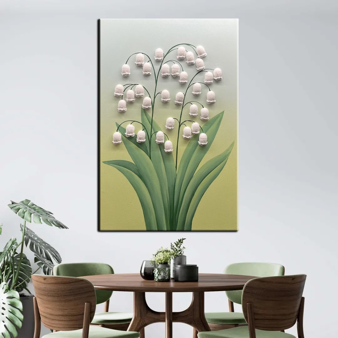 36x24inch Wall Art ,Minimalist Wall Art hand painted Texture Wall Art Oil Paintings , 3D Lily of the Valley White Floral Canvas Wall Art ,Modern Home Wall Decor ,Wall Art for Bedroom ,Dining Room Wall Decor
