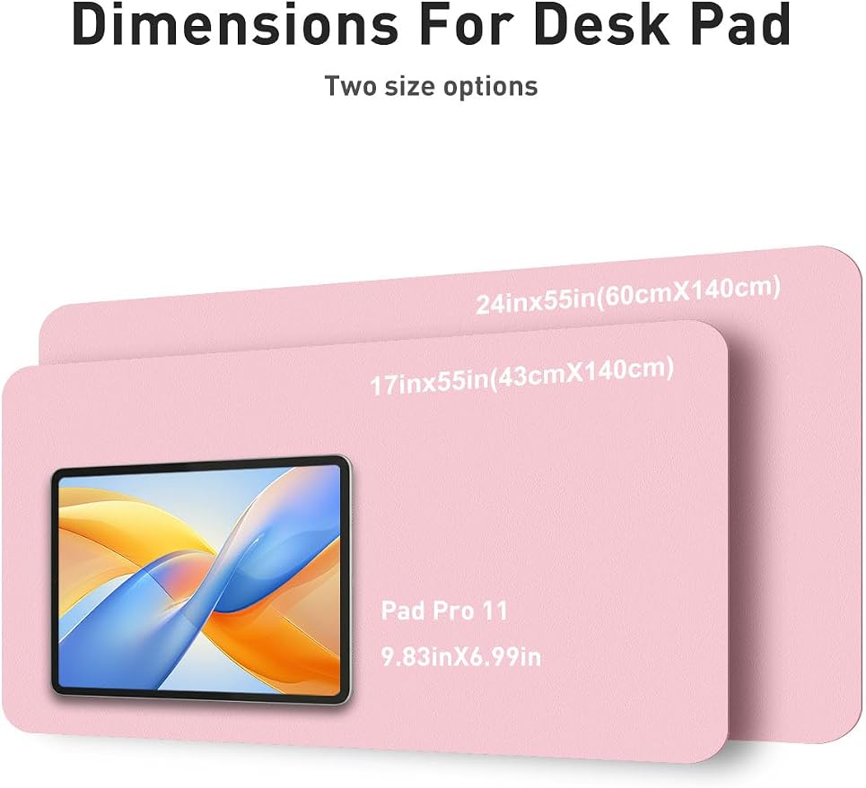 Aothia Faux Leather Desk Mat - Non-Slip PU Leather Desk Blotter, Waterproof Writing Surface, Large Desk Pad for Office & Home (Fairy Pink, 55" x 24")