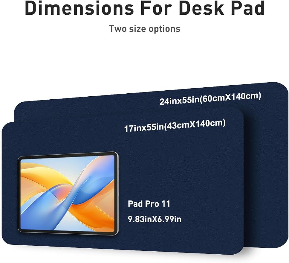 Aothia Faux Leather Desk Mat - Non-Slip PU Leather Desk Blotter, Waterproof Writing Surface, Large Desk Pad for Office & Home (Dark Blue, 55" x 17")