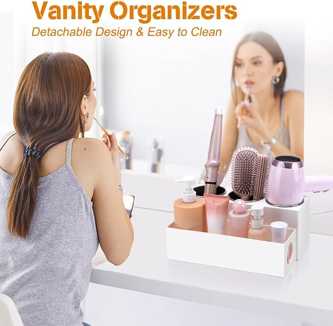 GFWARE Hair Tool Organizer - Bathroom Vanity Organizers and Storage, Hair Styling Accessories Hot Tools Organizer Hair Dryer, Blow Dryer, Curling Iron, Flat Iron, Hair Straightener, White
