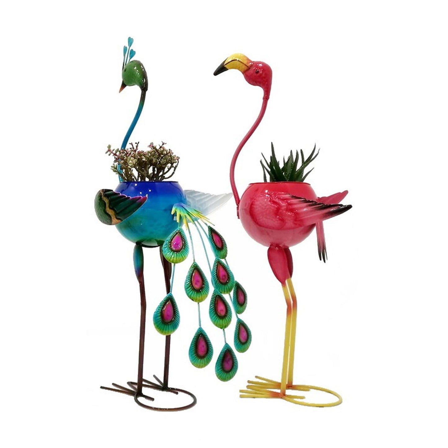 AOOOWER Metal Flamingos Peacocks Decors Planter for Outdoor Plant Metal Planter Gifts for Women Mother Garden Planter Decoration
