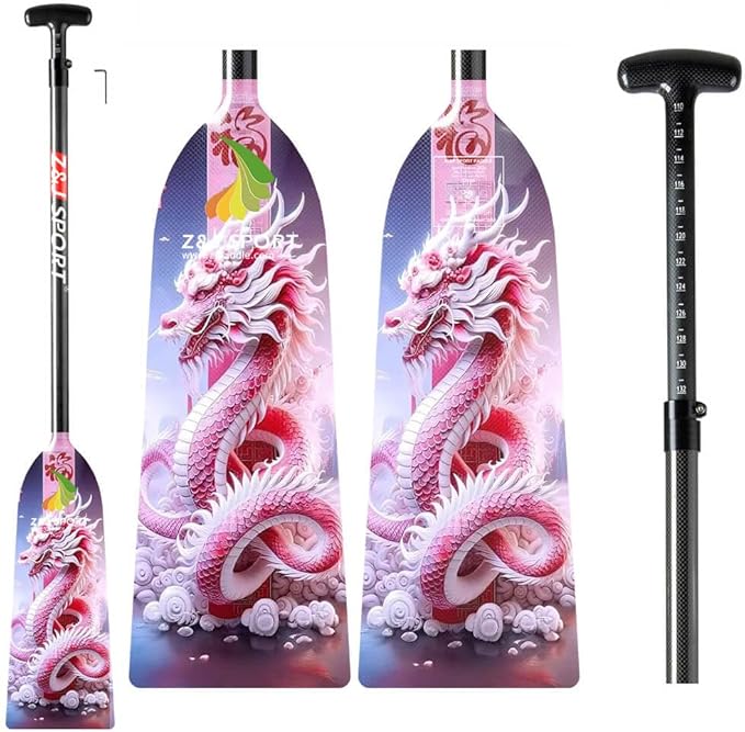 Z&J SPORT Adjustable Dragon Boat Paddle, IDBF Approved Carbon Fiber Paddle, Dragon Graphic Paddle with Adjuster for Dragon Boat Race with Adjustable T Handle