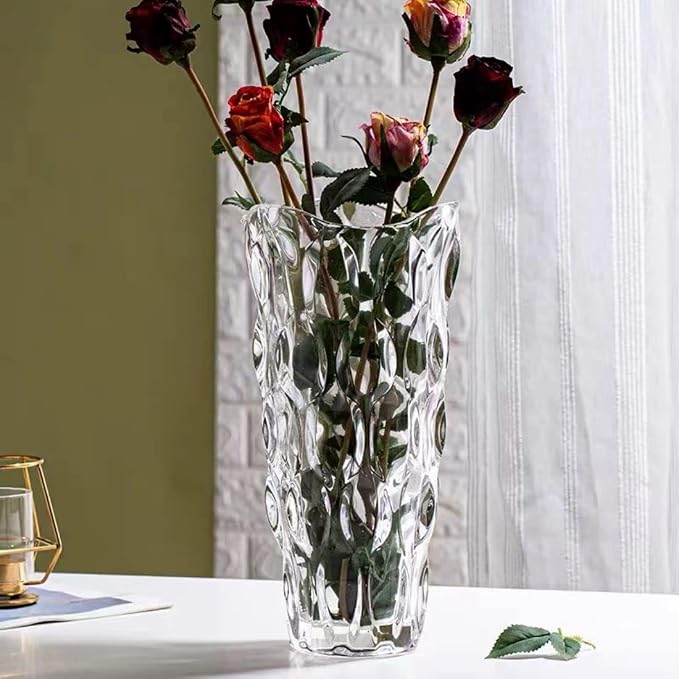 CEMABT 9.5inch 3.4 lb Glass Vases for Flowers Unbreakable Thickened Morden vase for Tables Centerpieces,Colorful,Vintage and Clear Rose Large Flower vases for Bouquet Unique Gifts（Clear）